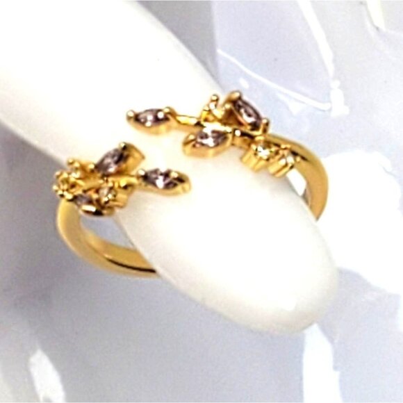 Amethyst Rhinestone 18K Gold Plated Purple Cuff Ring - Picture 1 of 3